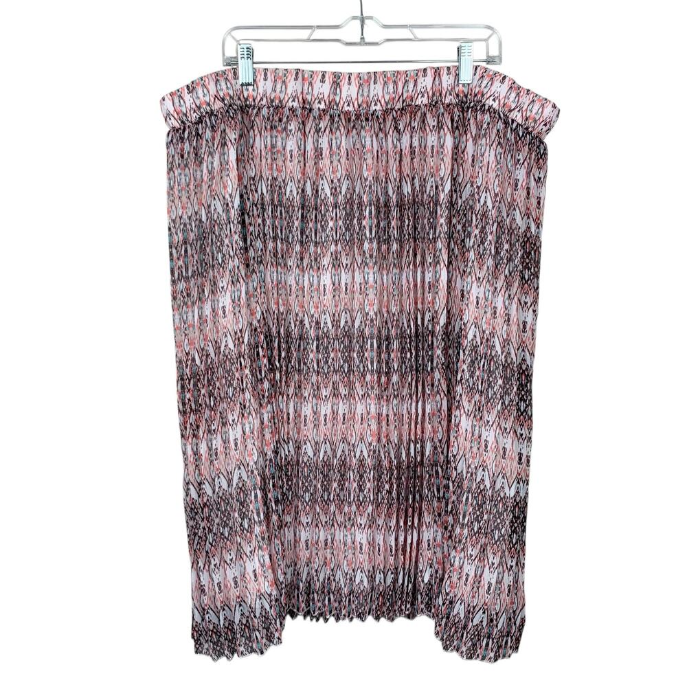 CJ Banks Midi Skirt Pink Black Pleated Elastic Waist Women's 2X Work Casual